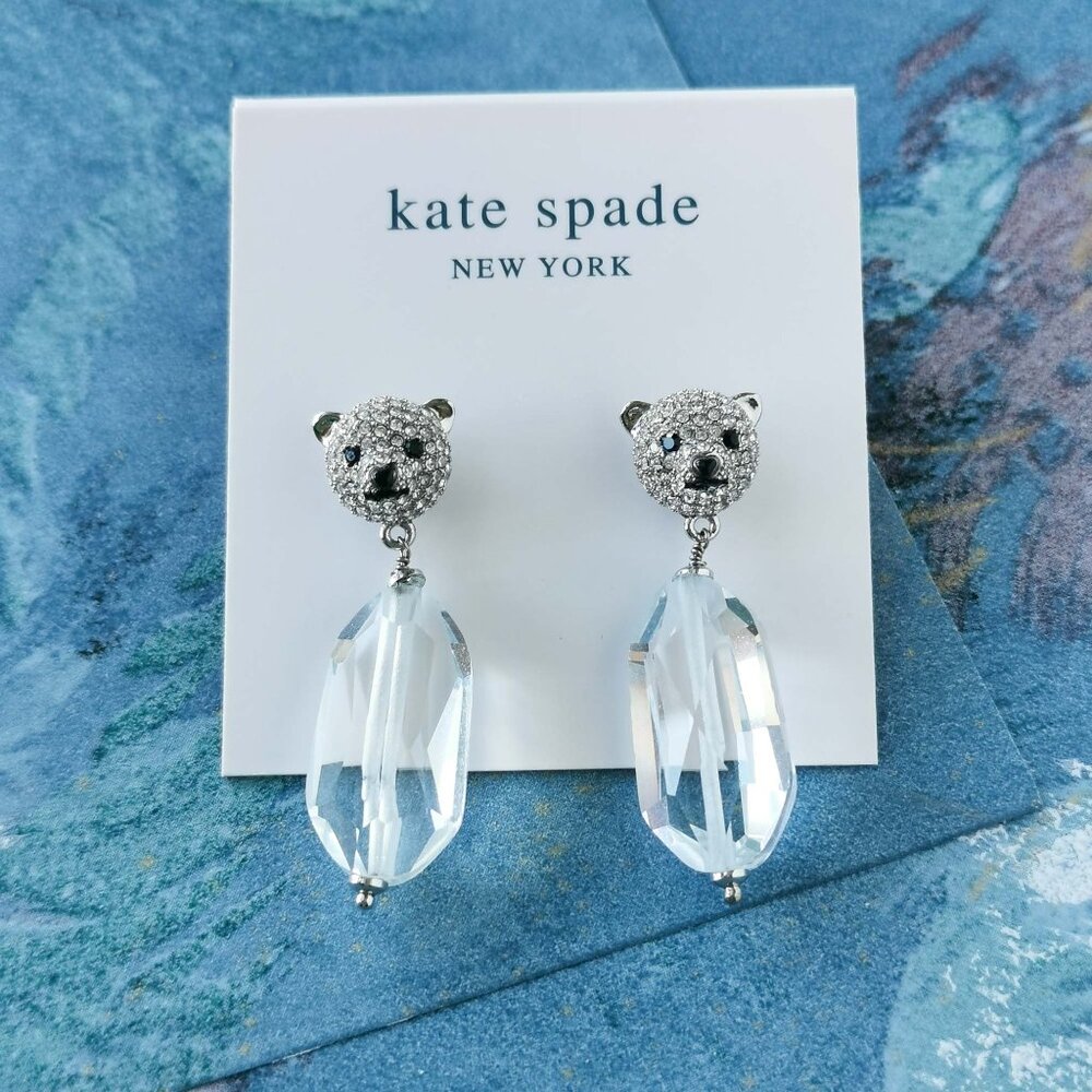 Kate Spade Arctic Friends Polar Bear Silver Earrings Clear